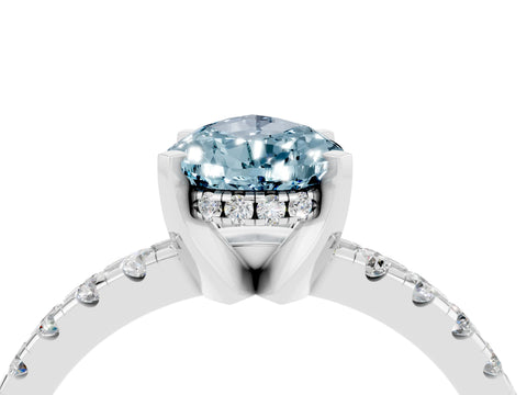 White gold Pear Cut Aquamarine Solitaire Ring with Pavé Band and Four-Prong Setting_28