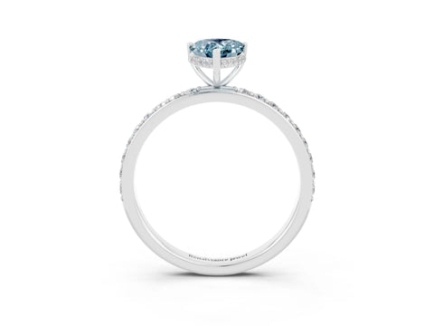 White gold Pear Cut Aquamarine Solitaire Ring with Pavé Band and Hidden Halo_27