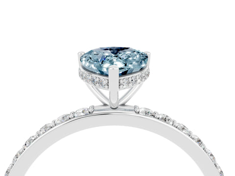 White gold Pear Cut Aquamarine Solitaire Ring with Pavé Band and Hidden Halo_28