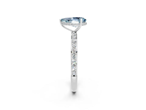 White gold Pear Cut Aquamarine Solitaire Ring with Pavé Band and Hidden Halo_2