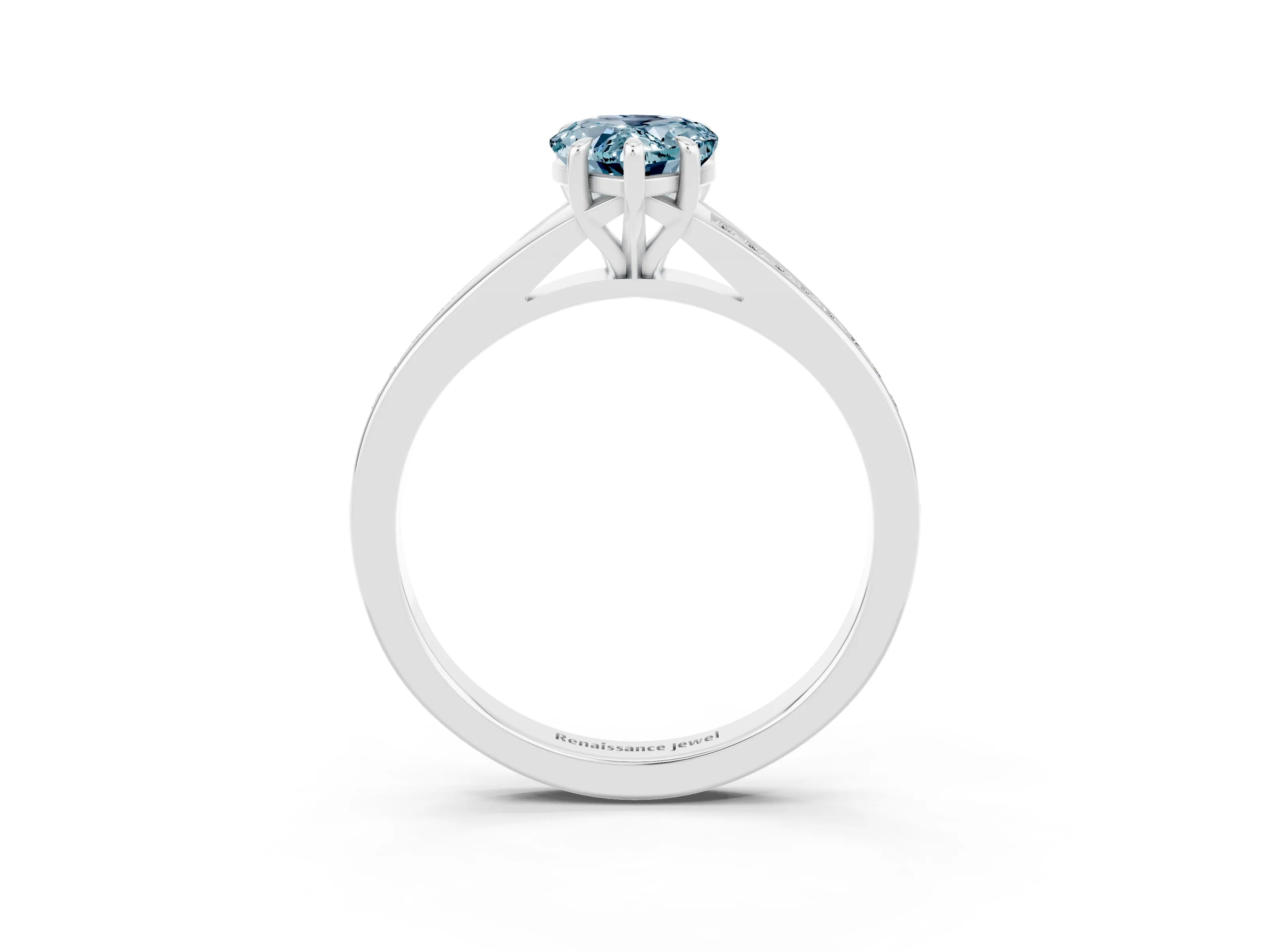 White gold Pear Cut Aquamarine Solitaire Ring with Pavé Band and Prong Setting_3