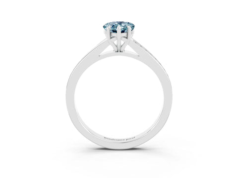 White gold Pear Cut Aquamarine Solitaire Ring with Pavé Band and Prong Setting_3