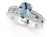 White gold Pear Cut Aquamarine Solitaire Ring with Pavé and Channel Set Band_1