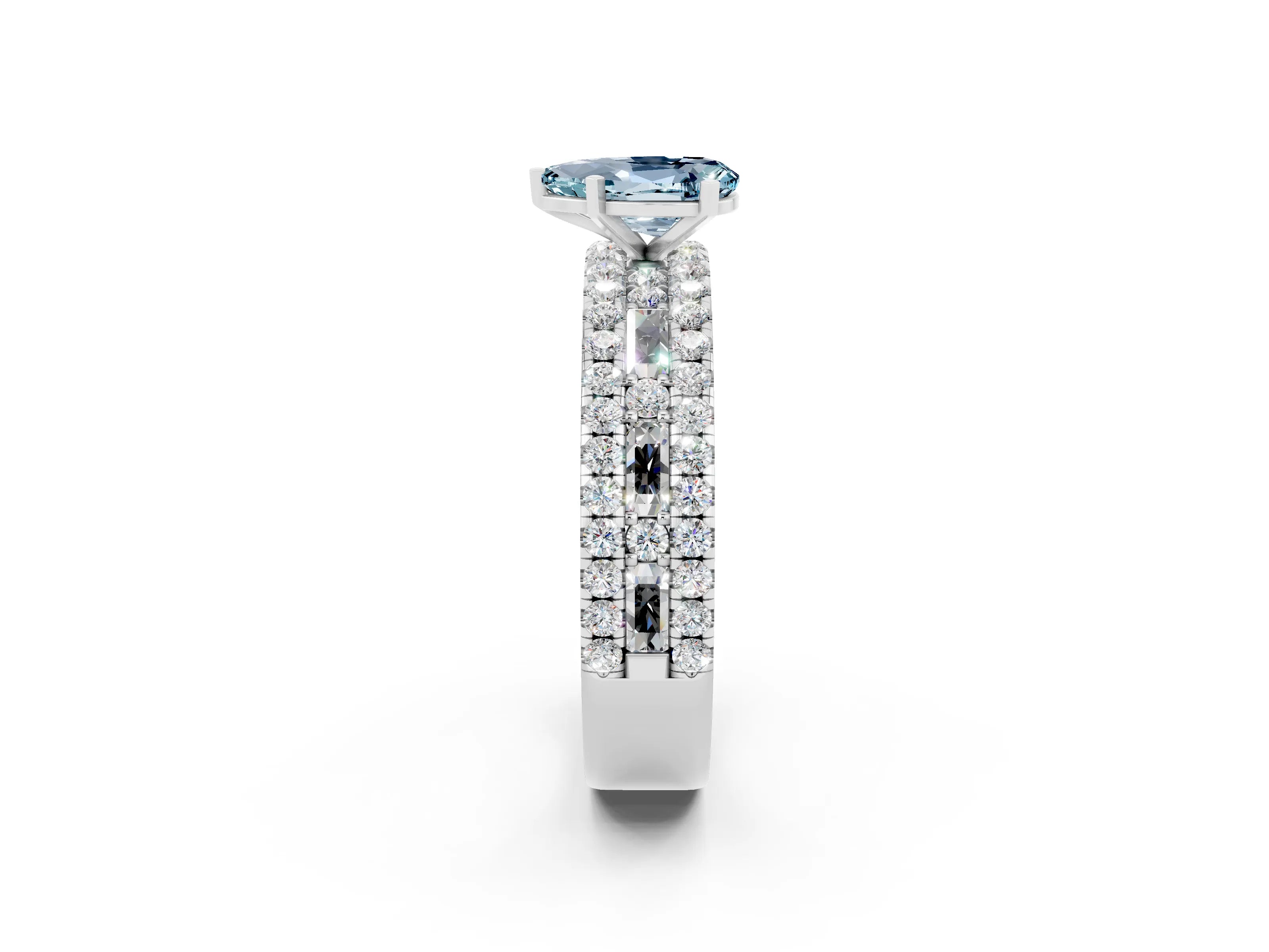 White gold Pear Cut Aquamarine Solitaire Ring with Pavé and Channel Set Band_2