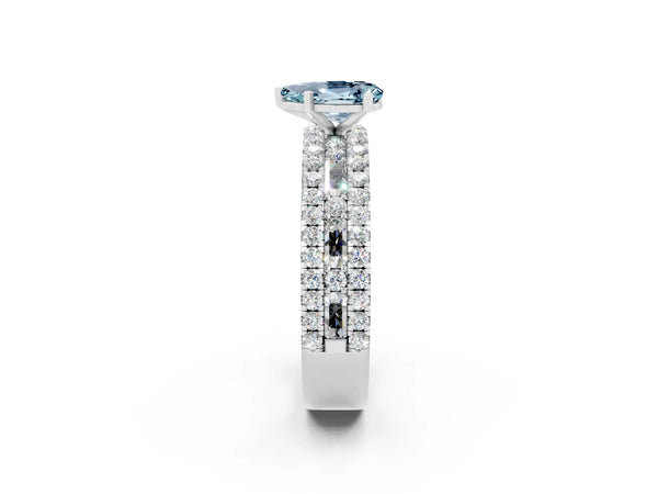 Platinum Pear Cut Aquamarine Solitaire Ring with Pavé and Channel Set Band