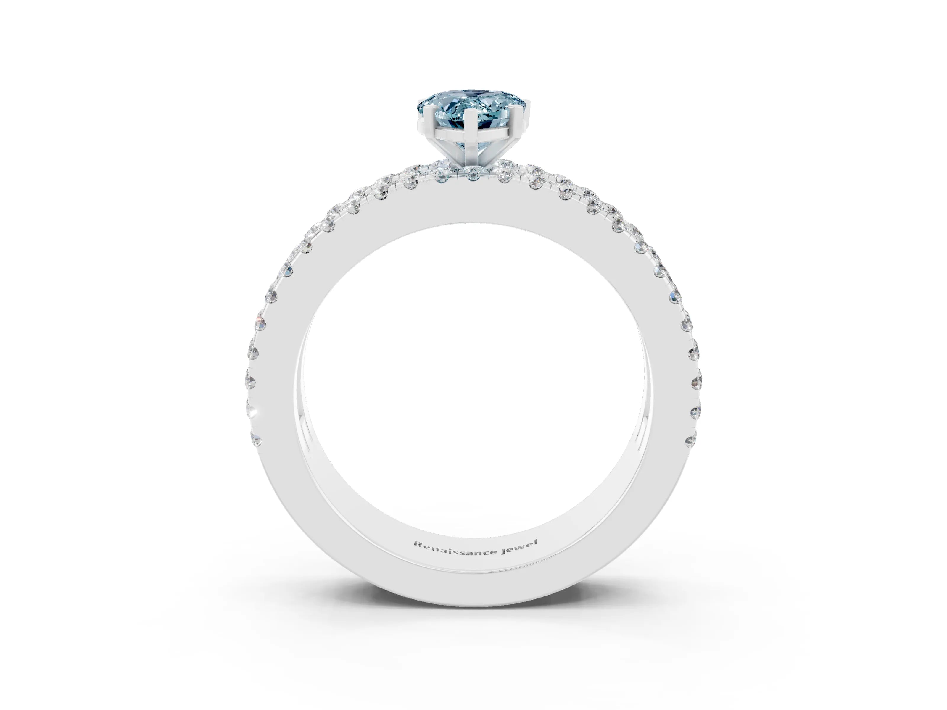 White gold Pear Cut Aquamarine Solitaire Ring with Pavé and Channel Set Band_3