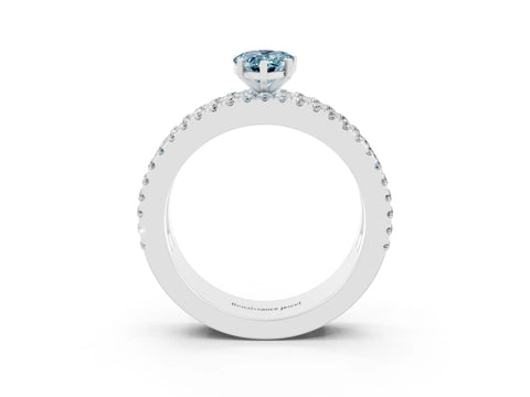 White gold Pear Cut Aquamarine Solitaire Ring with Pavé and Channel Set Band_3