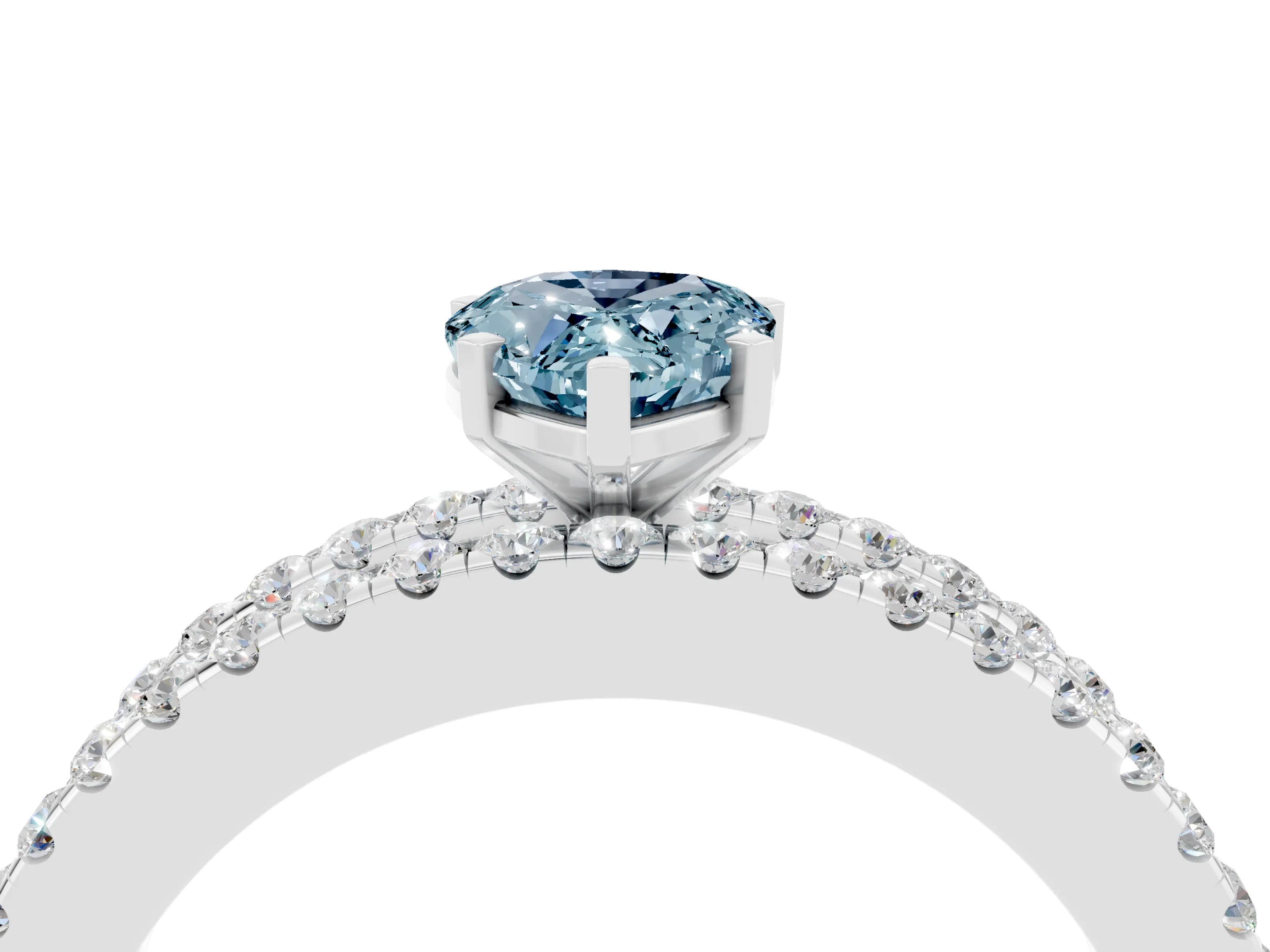 White gold Pear Cut Aquamarine Solitaire Ring with Pavé and Channel Set Band_4