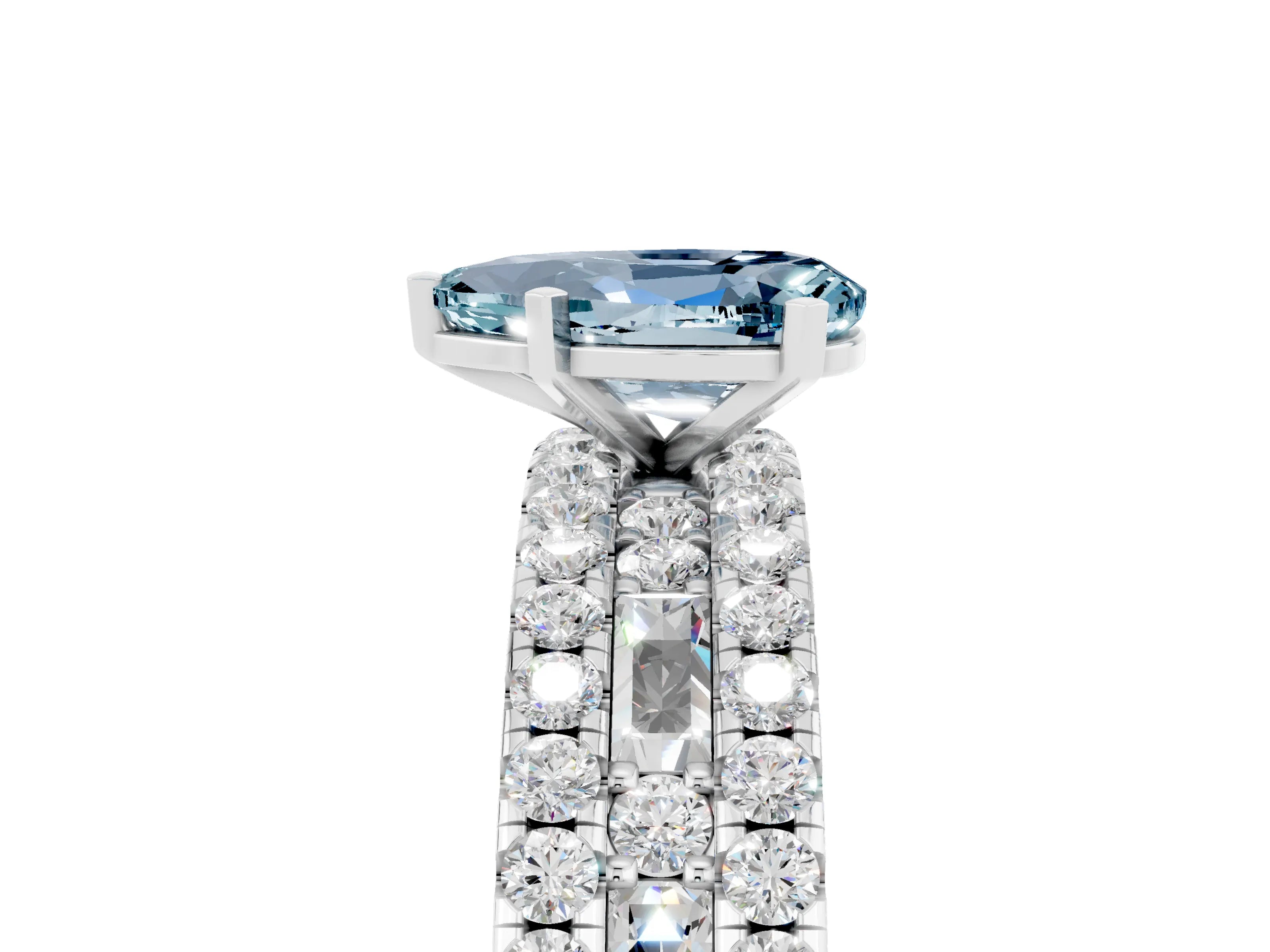 White gold Pear Cut Aquamarine Solitaire Ring with Pavé and Channel Set Band_5