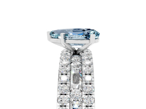 White gold Pear Cut Aquamarine Solitaire Ring with Pavé and Channel Set Band_5