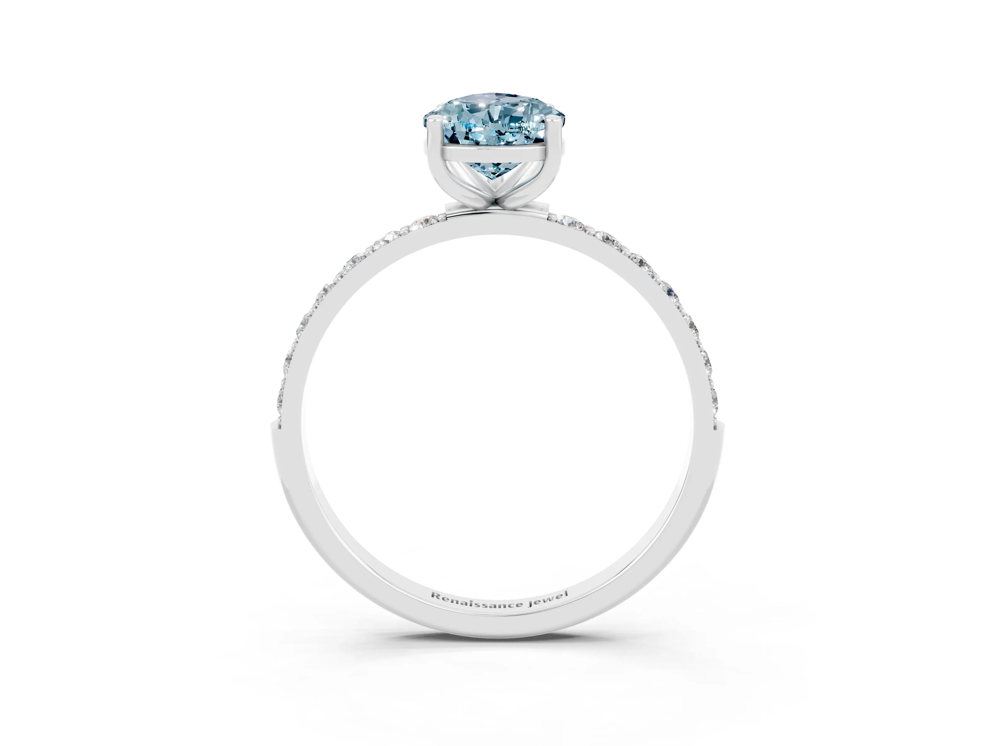 White gold Pear Cut Aquamarine Solitaire Ring with Pave Band and Four Prong Setting_15