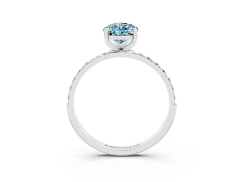 White gold Pear Cut Aquamarine Solitaire Ring with Pave Band and Four Prong Setting_15