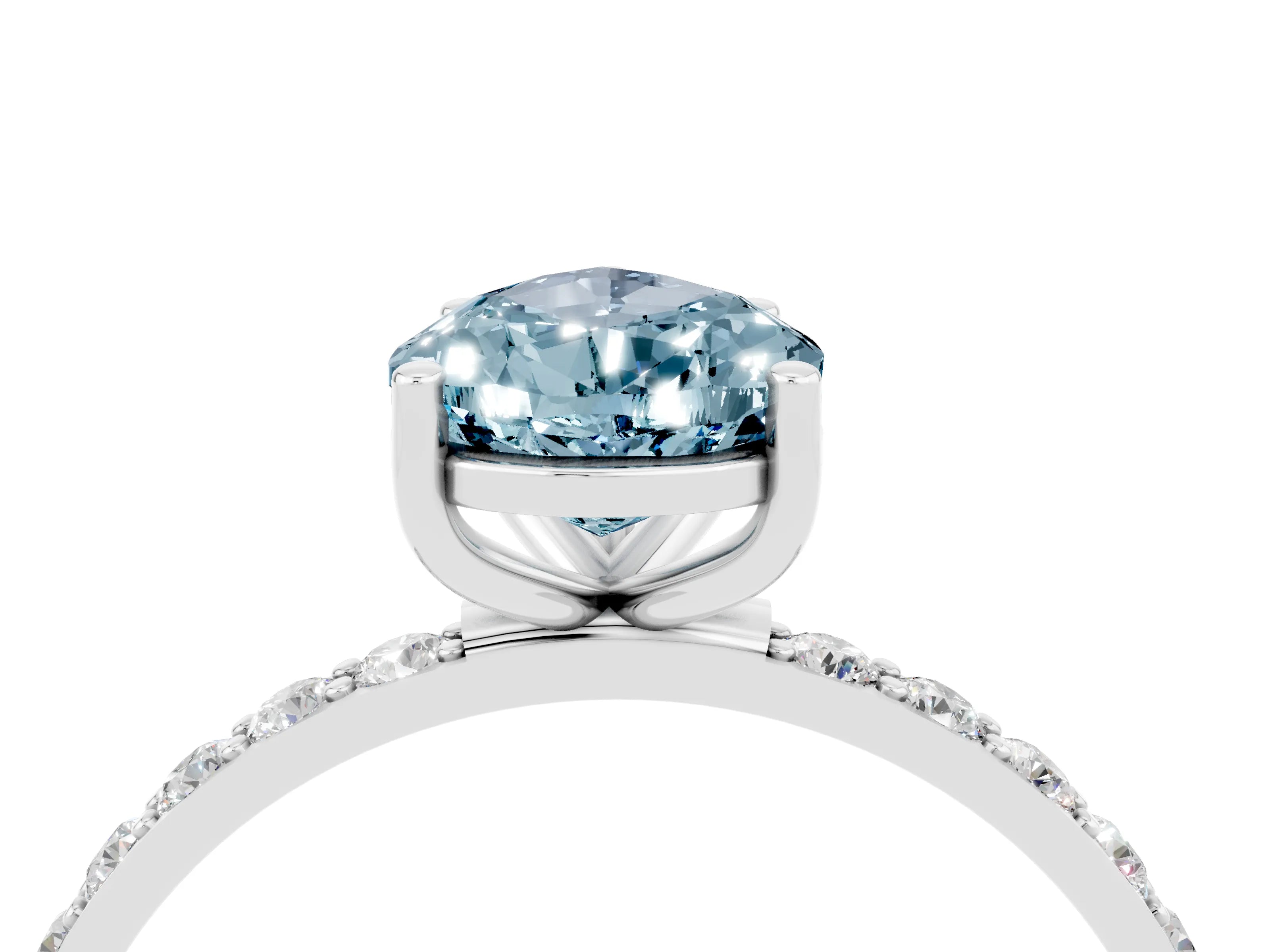 White gold Pear Cut Aquamarine Solitaire Ring with Pave Band and Four Prong Setting_16