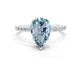 White gold Pear Cut Aquamarine Solitaire Ring with Pave Band and Four Prong Setting_24