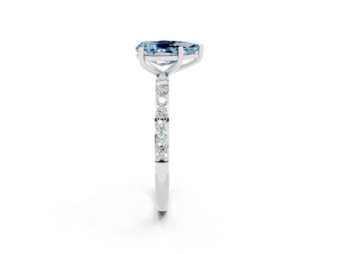 White gold Pear Cut Aquamarine Solitaire Ring with Pave Band and Four Prong Setting_26