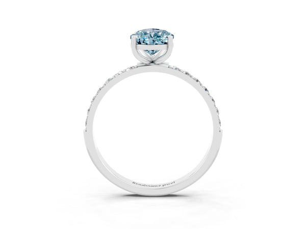 White gold Pear Cut Aquamarine Solitaire Ring with Round  Pavé Band and Prong Setting