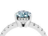 White gold Pear Cut Aquamarine Solitaire Ring with Round  Pavé Band and Four-Prong Setting_64