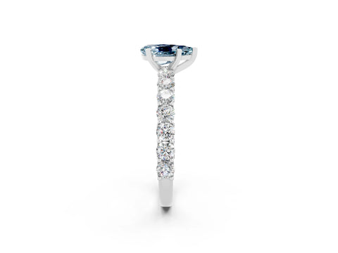 White gold Pear Cut Aquamarine Solitaire Ring with Shared Prong Pavé Band and Four-Prong Setting_14