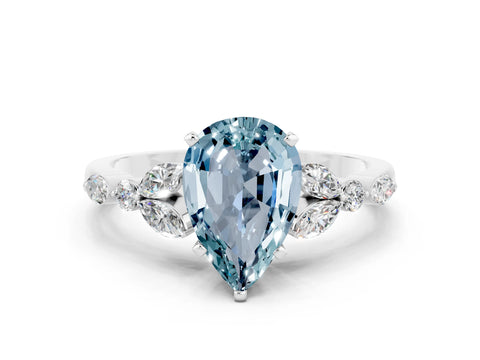 White gold Pear Cut Aquamarine Solitaire Ring with Side Stones and Four-Prong Setting_36