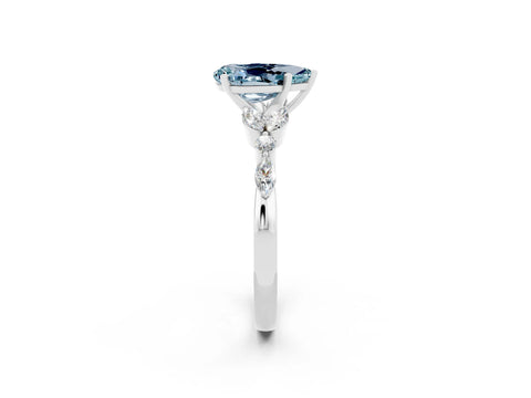 White gold Pear Cut Aquamarine Solitaire Ring with Side Stones and Four-Prong Setting_38