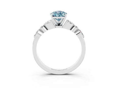 White gold Pear Cut Aquamarine Solitaire Ring with Side Stones and Four-Prong Setting_39