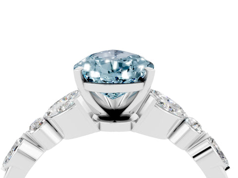 White gold Pear Cut Aquamarine Solitaire Ring with Side Stones and Four-Prong Setting_40
