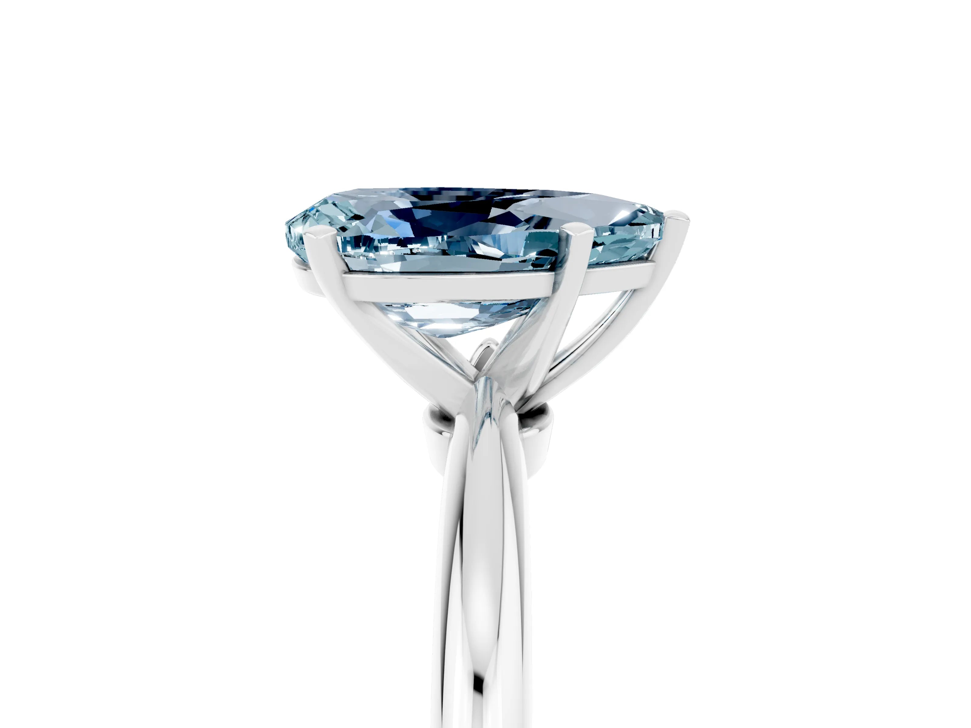 White gold Pear Cut Aquamarine Solitaire Ring with Six-Prong Setting and Classic Band_5