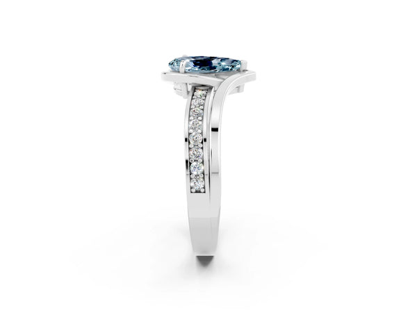 White gold Pear Cut Aquamarine Solitaire Ring with Split Shank and Prong Setting