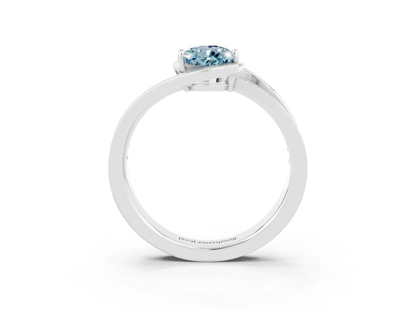 Platinum Pear Cut Aquamarine Solitaire Ring with Split Shank and Prong Setting