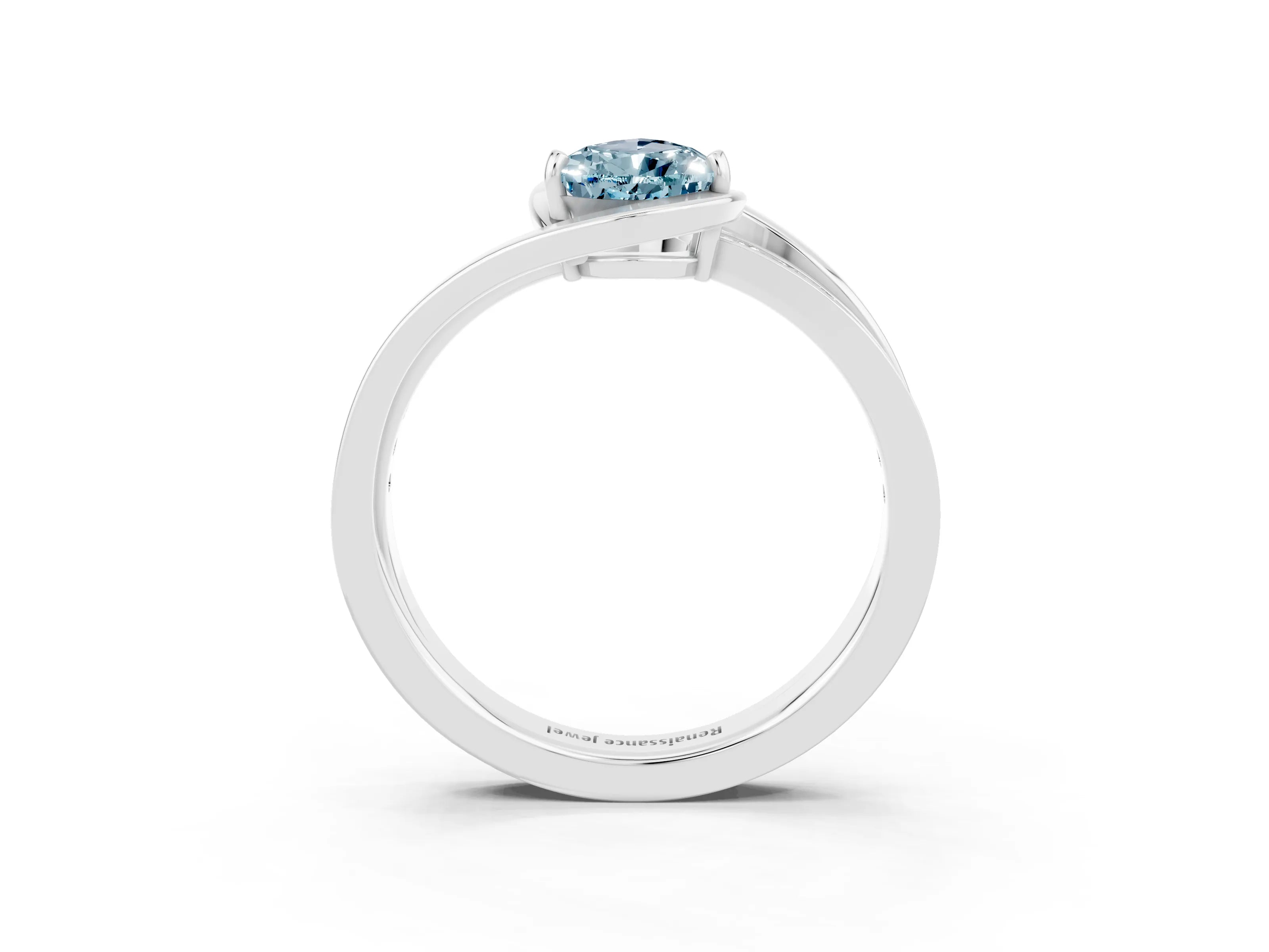 White gold Pear Cut Aquamarine Solitaire Ring with Split Shank and Prong Setting_3