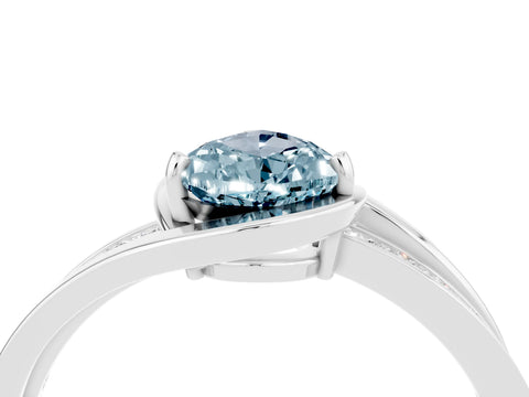 White gold Pear Cut Aquamarine Solitaire Ring with Split Shank and Prong Setting_4
