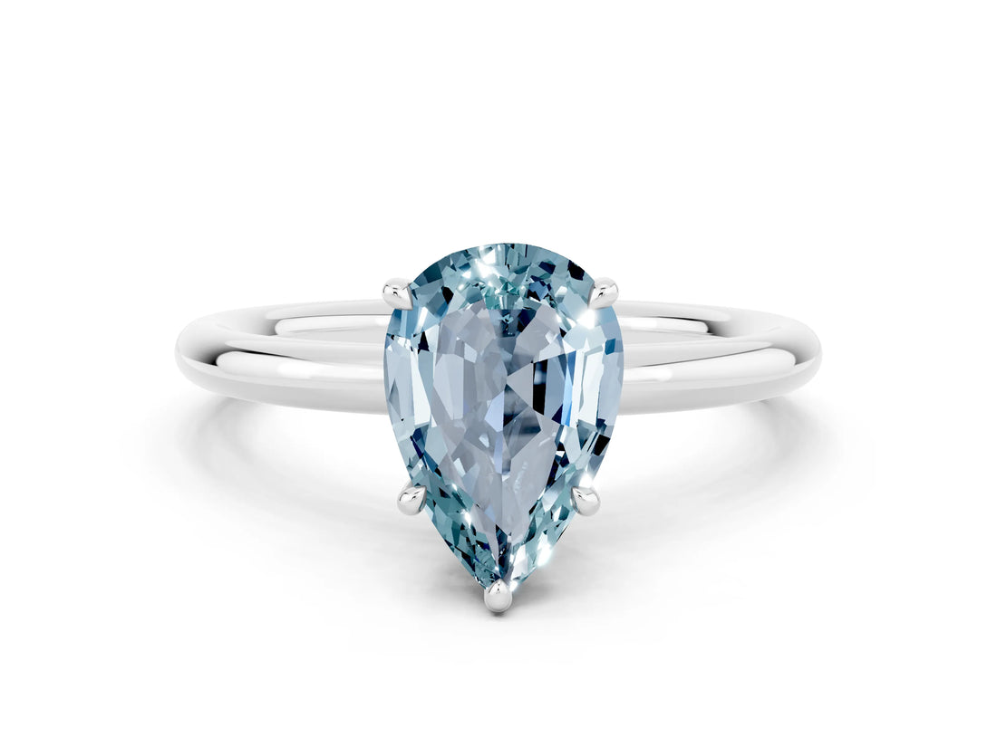 White gold Pear Cut Aquamarine Solitaire Ring with Thin Band and Four-Prong Setting_12