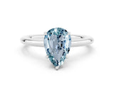 White gold Pear Cut Aquamarine Solitaire Ring with Thin Band and Four-Prong Setting_12
