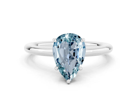 White gold Pear Cut Aquamarine Solitaire Ring with Thin Band and Four-Prong Setting_12