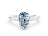 White gold Pear Cut Aquamarine Solitaire Ring with Thin Band and Prong Setting_12