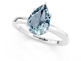 White gold Pear Cut Aquamarine Solitaire Ring with Thin Band and Prong Setting_13