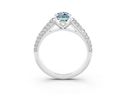 White gold Pear Cut Aquamarine Solitaire Ring with Three-Row Pavé Band and Four-Prong Setting_15