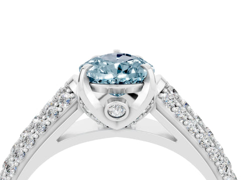 White gold Pear Cut Aquamarine Solitaire Ring with Three-Row Pavé Band and Four-Prong Setting_16