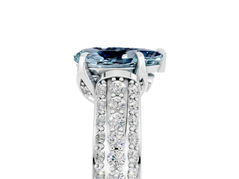 White gold Pear Cut Aquamarine Solitaire Ring with Three-Row Pavé Band and Four-Prong Setting_17