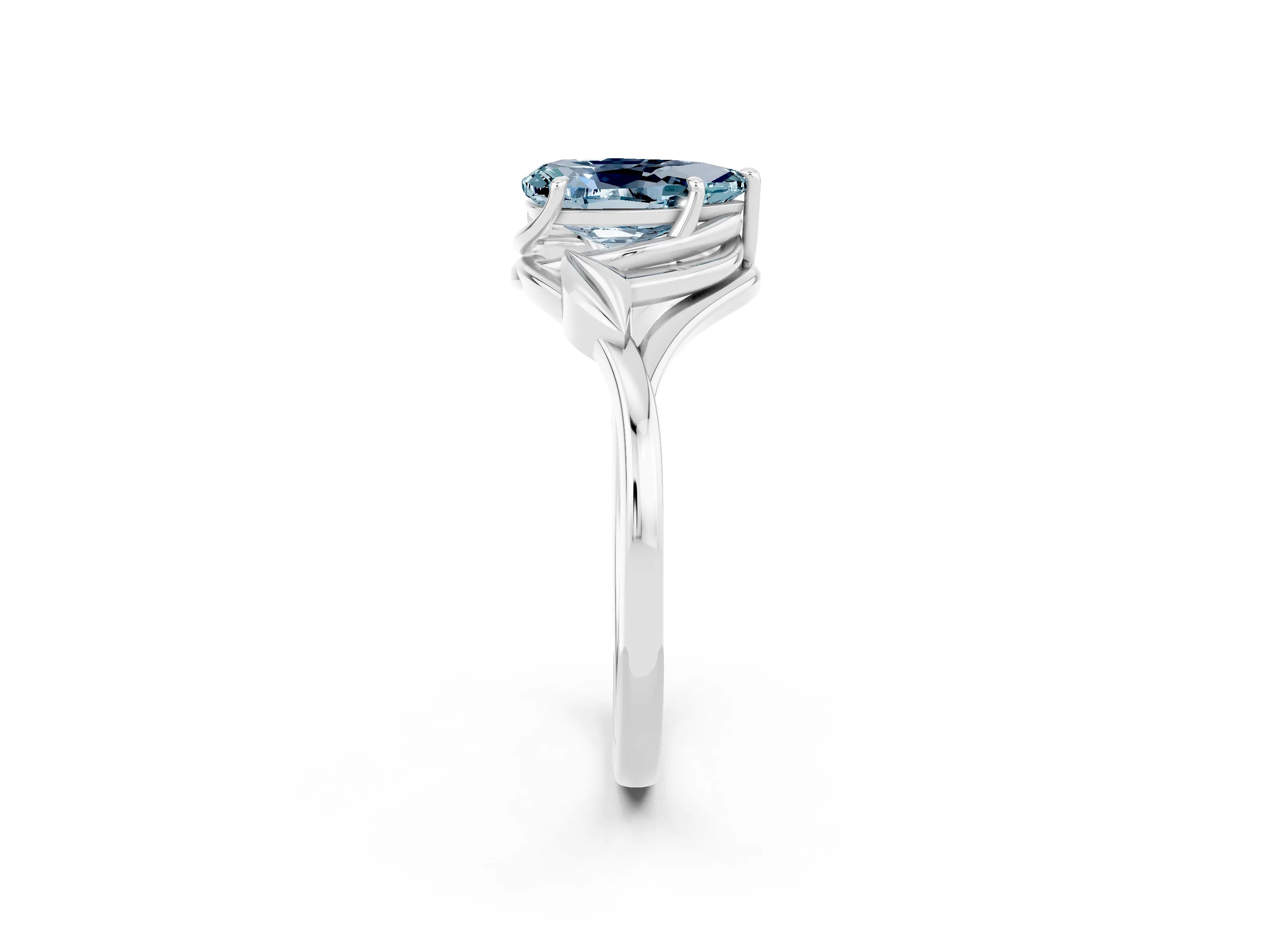 White gold Pear Cut Aquamarine Solitaire Ring with Twist Band and Four-Prong Setting_14