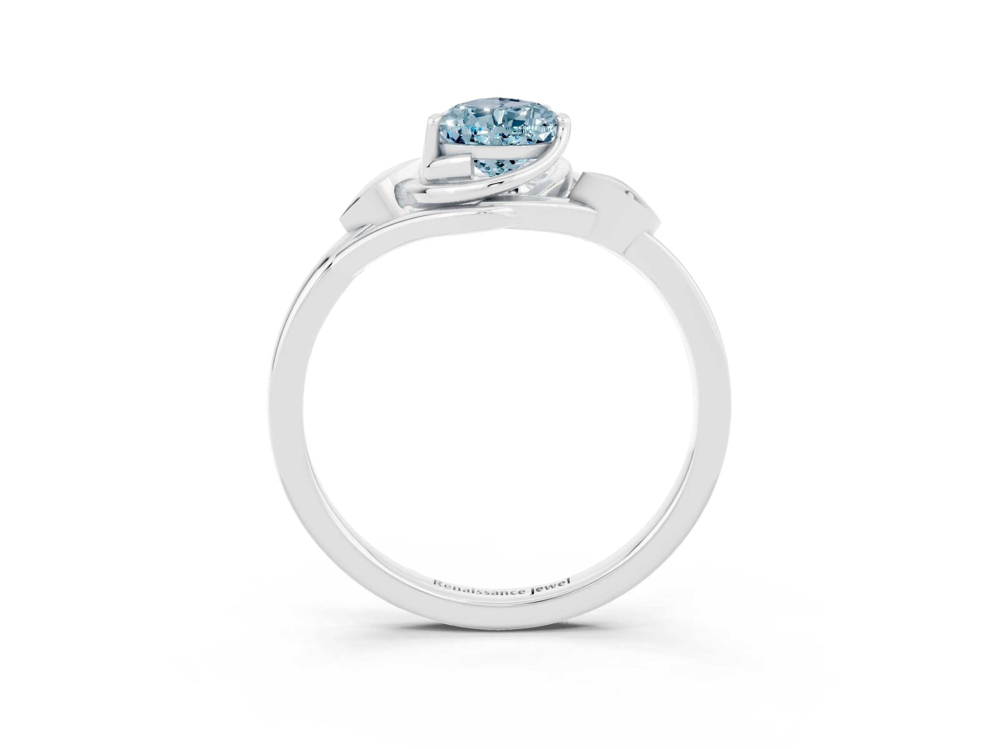 White gold Pear Cut Aquamarine Solitaire Ring with Twist Band and Four-Prong Setting_15
