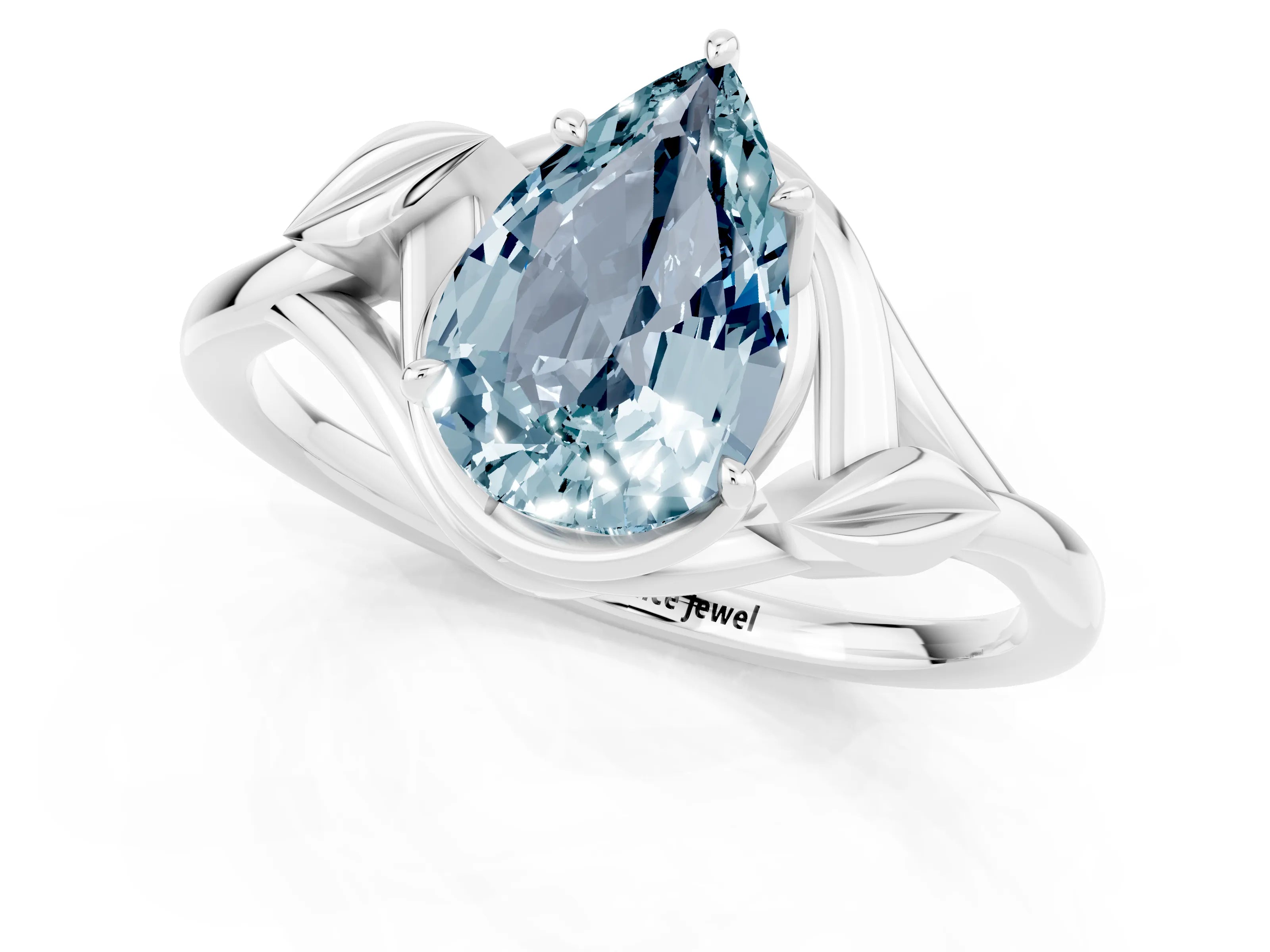 White gold Pear Cut Aquamarine Solitaire Ring with Twist Band and Four-Prong Setting_37