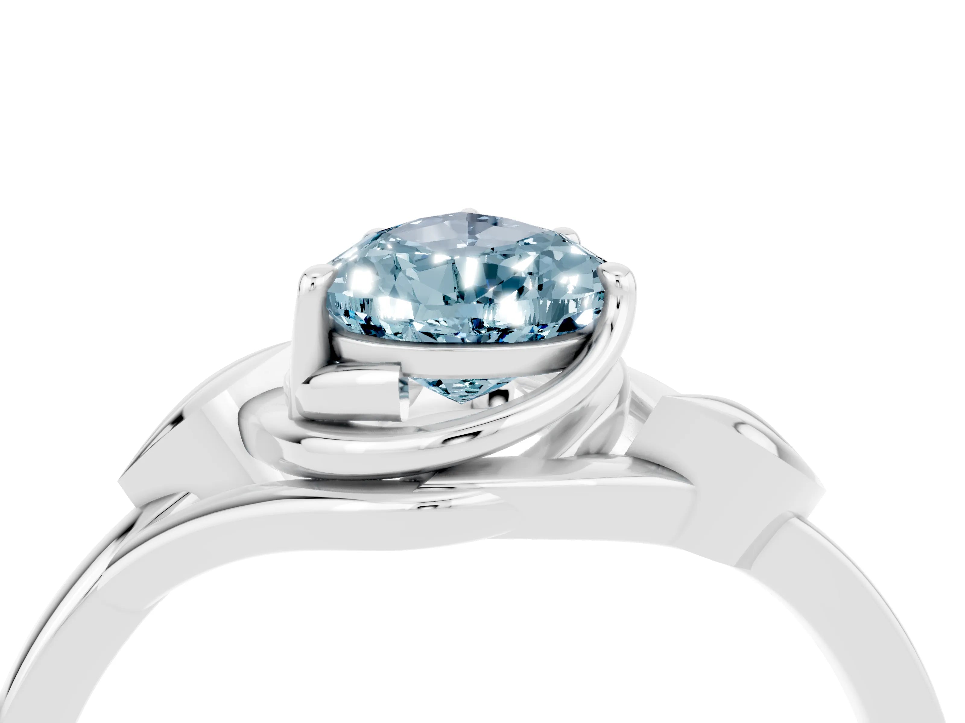 White gold Pear Cut Aquamarine Solitaire Ring with Twist Band and Four-Prong Setting_40
