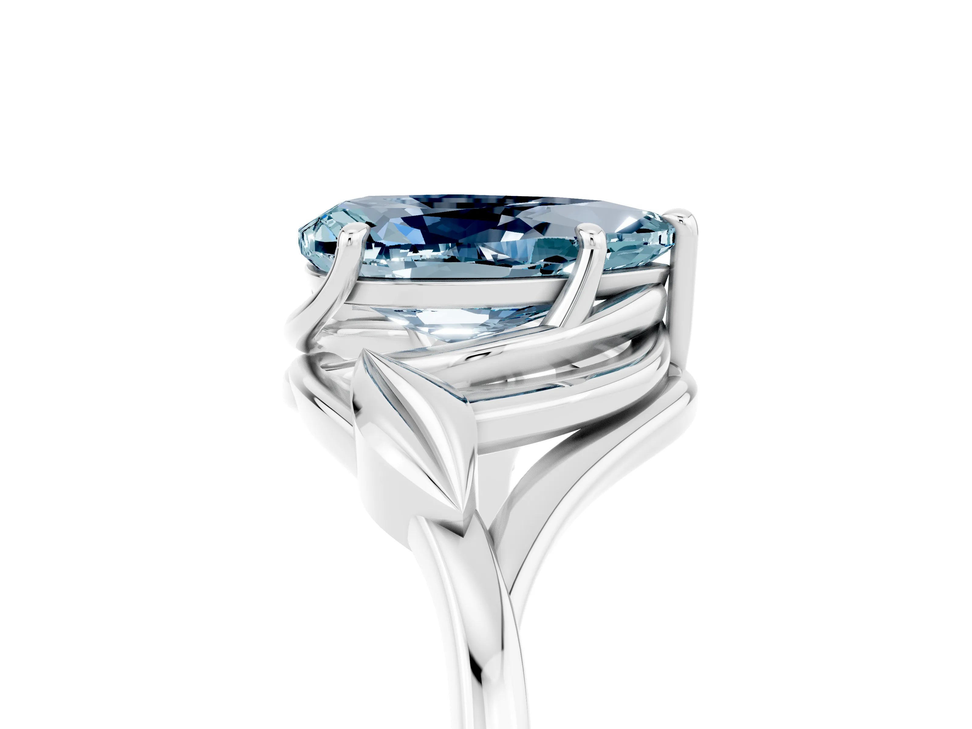 White gold Pear Cut Aquamarine Solitaire Ring with Twist Band and Four-Prong Setting_41