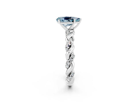 White gold Pear Cut Aquamarine Solitaire Ring with Twisted Band and Pavé Accents_2