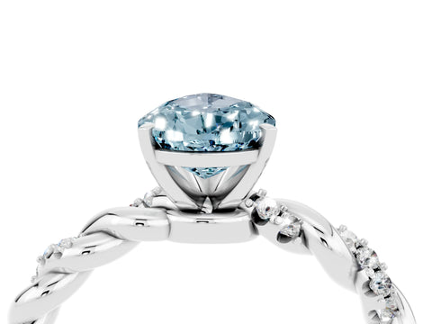 White gold Pear Cut Aquamarine Solitaire Ring with Twisted Band and Pavé Accents_4
