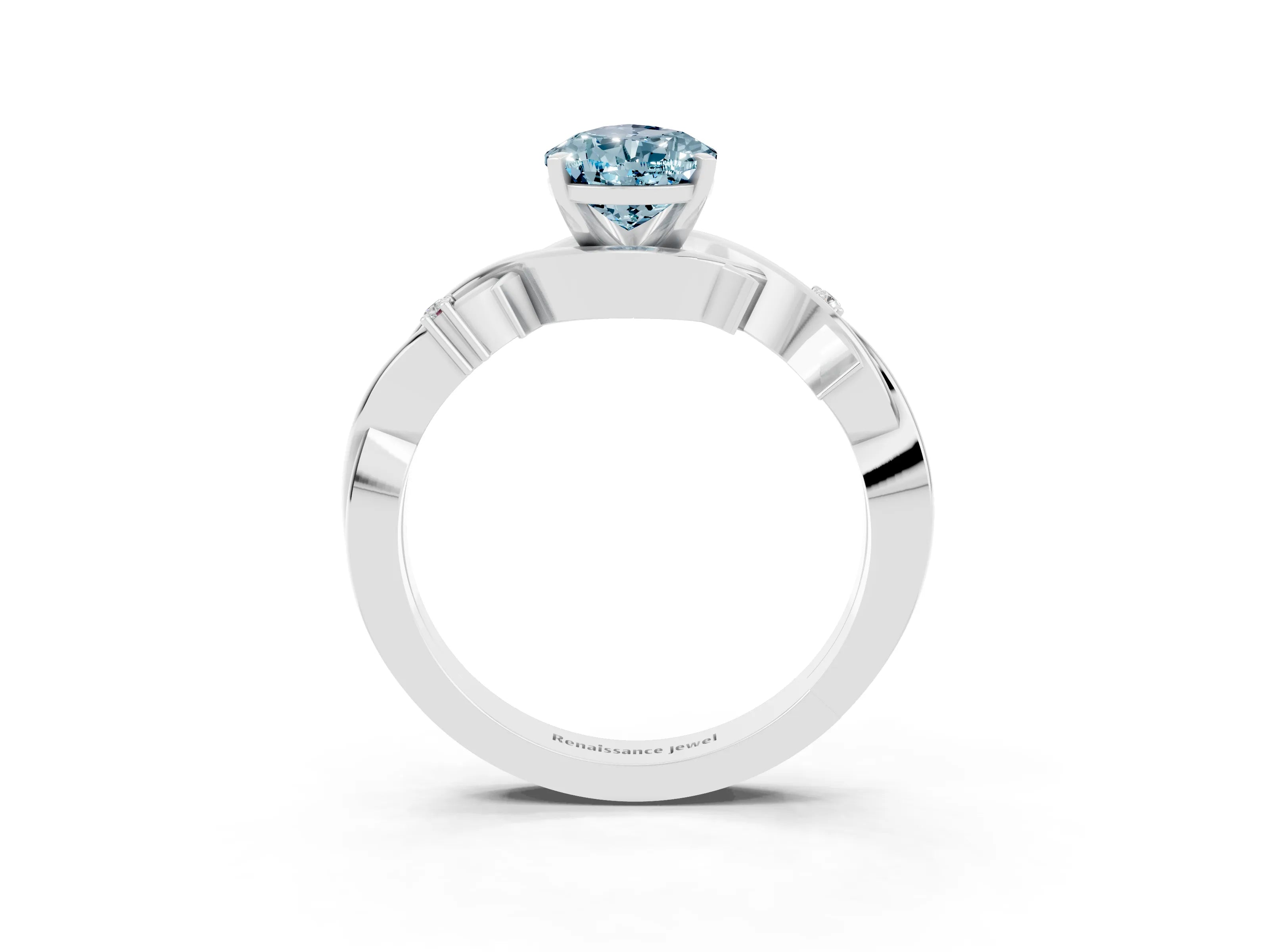 White gold Pear Cut Aquamarine Solitaire Ring with Twisted Band and Prong Setting_15