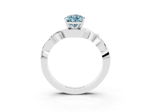 White gold Pear Cut Aquamarine Solitaire Ring with Twisted Band and Prong Setting_15