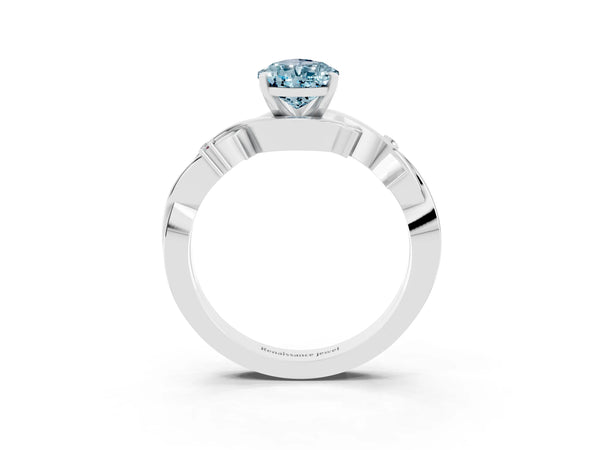 Platinum Pear Cut Aquamarine Solitaire Ring with Twisted Band and Prong Setting
