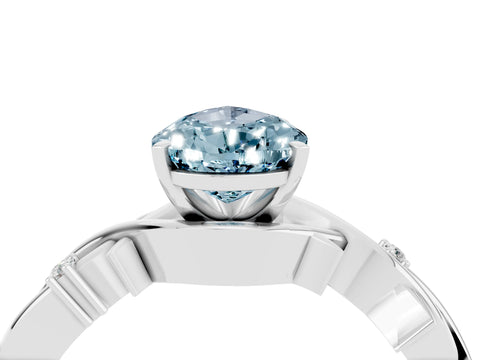 White gold Pear Cut Aquamarine Solitaire Ring with Twisted Band and Prong Setting_4